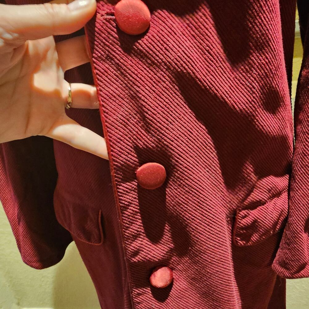 Burgundy Corduroy Velvet S Long Coat Statement Dramatic Gothic Victorian Cosplay - Picture 13 of 16